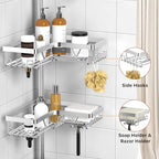 KEGII SUS304 Corner Shower Organizer, Stainless Steel Tension Pole Corner Bathroom Caddy, No Drilling Required Adjustable Shower Shelf for Inside Showers, Silver - style: Tension Caddy - Silver
