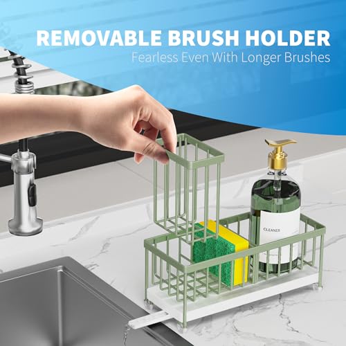Cisily Sponge Holder for Kitchen Sink, Sink Caddy Organizer with High Brush Holder, Kitchen Countertop Organizers and Storage Essentials, Rustproof 304 Stainless Steel (Sage Green, 9.25″) - color: Sage Green