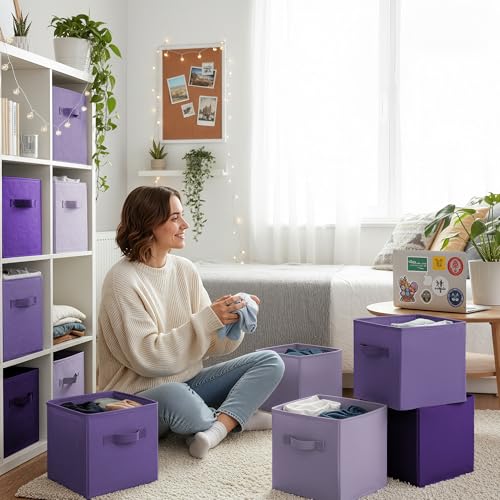 Cupic Cupid 11 Inch Storage Cube, Fabric Cube Storage Bin with Handles, Storage Cube Organizer for Clothes and Toys, Collapsible Cube Bins for Closet, Shelves, Nursery, 6-Pack, Purple Gradient - color: Purple Gradient, size: 11 Inch