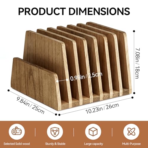 KIRIGEN Wood File Mail Organizer 7 Slots File Paper Holder Desktop Wood Document Letter Holder Organizer for Home Office Brown (7KWJJ-DBR) - color: Dark Brown, size: 7 Slots