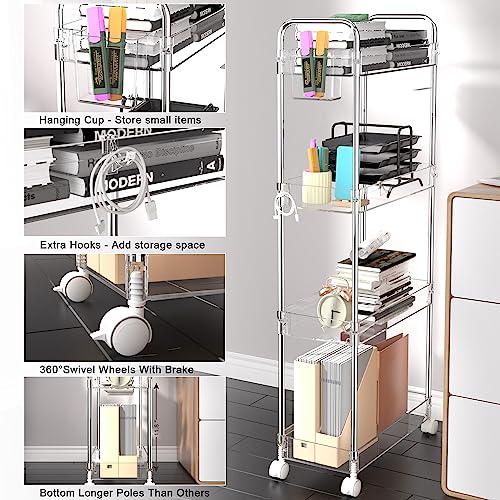 SPACEKEEPER Acrylic Rolling Storage Cart 4 Tier Clear Bathroom Cart Organizer, Transparency Rolling Utility Cart Laundry Room Organization Multifunction Mobile Shelving Unit for Office, Living Room - size: 4 Tier