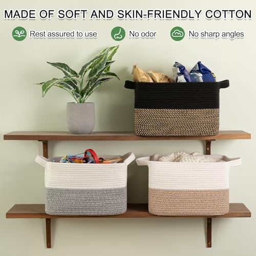 OIAHOMY Woven Storage Basket for Shelves, Rectangle Cotton Rope Baskets for Organizing, 16 x 12 x 10 in, Storage Bins for Dog Toys,Towel,Books,Gift,Brown and White - color: Brown and White, size: 16"x12"x10"