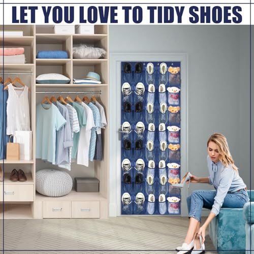 Windyun 40 Large Over the Door Hanging Shoe Organizer Navy Blue Mesh Pockets Shoe Rack for Closet Behind Door Hanger Storage Holder Nonslip for Cruise Essentials, Dorm Room Storage, Utility Room - color: Navy Blue