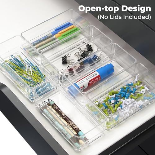 LotFancy Clear Drawer Organizers, 6'' x 3'' x 2'', Set of 3, Drawer Organizer Trays for Desk, Plastic Storage Bins for Bathroom, Makeup, Utensils, Stackable - size: 6x3x2''