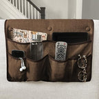 No Tuck Armchair Caddy with Matching Pin Fasteners - 19 x 24 Inches - No Tucking, No Slipping - Armrest Organizer for Recliner and Couch (Brown) - color: Brown