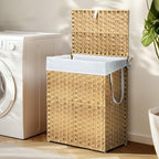 DUMOS Woven Laundry Basket with Lid, 90L Large Capacity Hamper, Removable & Machine-Washable Liner, Foldable Rattan Clothes Hamper, Sturdy Steel Frame, Odor Control, Goose Yellow - color: Goose Yellow, size: 90L