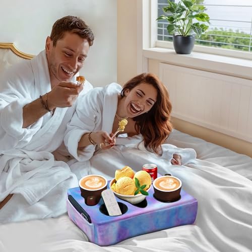 Couch Cup Holder Pillow, 5 Hole Couch Drink Holder! Keep Drinks Hand Side and Keep Temp, Prevent Spills and Use Anywhere. Cup Holder for Couch, Bed, Camping, RV, Car, Beach. Violet - color: Violet