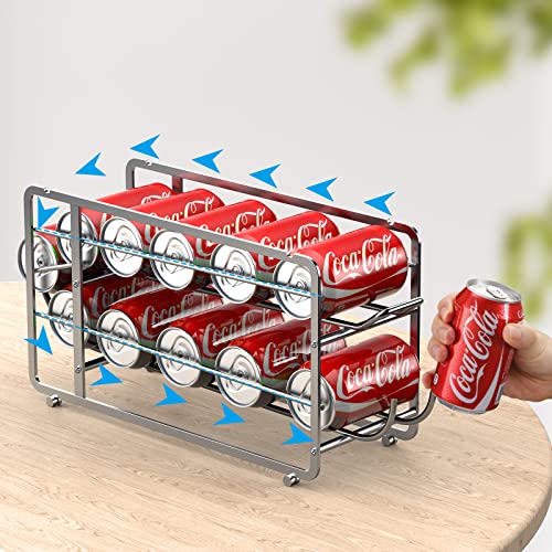 Canyave Soda Can Organizer Storage Rack, 2 Pack Stackable Beverage Soda Can Dispenser Organizer Holder for Refrigerator, Cabinet, Pantry (Silver) - color: Silver