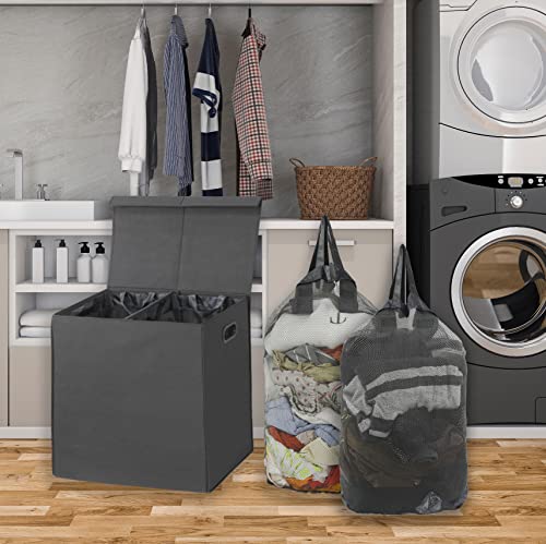 Simple Houseware Double Laundry Hamper with Lid and Removable Laundry Bags, Dark Grey - color: Dark Grey