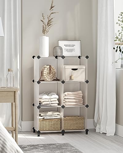 SONGMICS 6 Cube Storage Organizer, DIY Closet Shelf, Plastic Clothes Organizer, Modular Bookcase, 11.8 x 11.8 x 11.8 Inch Cubes, with Feet and Rubber Mallet, White ULPC06W - color: White, size: 11.8"L x 11.8"W x 11.8"H