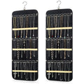 2 Pack Hanging Jewelry Organizer Storage with 48 Pockets and Hooks Dual-Sided Hanging Jewelry Organizers and Storage Hang on Closet, Wall, Door for Earrings, Necklaces, Rings,Blcak