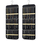2 Pack Hanging Jewelry Organizer Storage with 48 Pockets and Hooks Dual-Sided Hanging Jewelry Organizers and Storage Hang on Closet, Wall, Door for Earrings, Necklaces, Rings,Blcak
