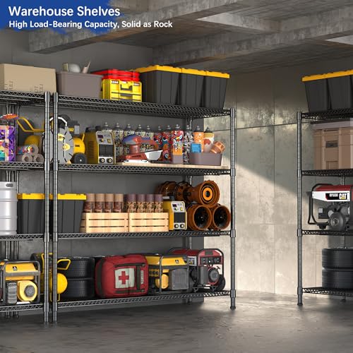 Heavy Duty Shelving, 72.2" H Garage Shelving Unit with Leveling Feet, 4-Tier Adjustable Garage Storage Shelves Metal Rack, Industrial Shelving for Warehaouse Storage, 60" W x 24" D x 72.2" H, Black - color: Black, size: 24D x 60W x 72.2H (4Tier)