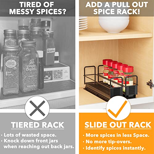 SpaceAid Pull Out Spice Rack Organizer for Cabinet, Heavy Duty Slide Out Seasoning Kitchen Organizer, Cabinet Organizer, with Labels, 5.2" W x10.8 D x4 H, 2 Drawers 1-Tier - style: Two 2"W Drawers, 1-Tier