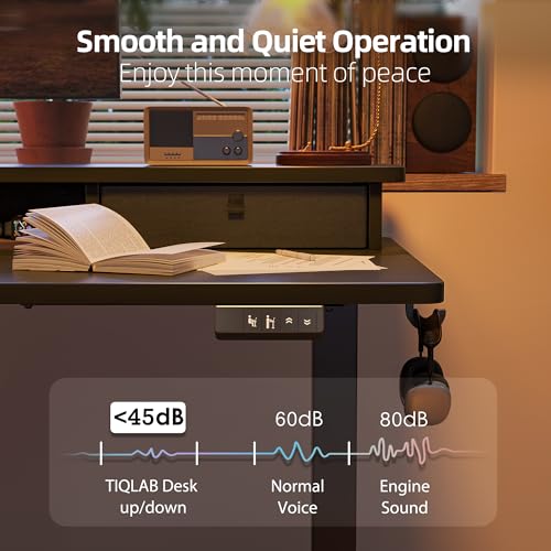 TIQLAB Standing Desk with Two Drawers, Stand Up Standing Desk Adjustable Height, Electric Sit Stand Table with Storage Shelf and Splice Board, 55 * 24 inch, Black - color: Black, size: 55*24 inch without keyboard tray