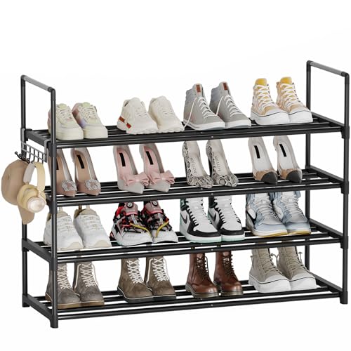 Shoe Rack - 4-Tier Shoe Organizer with Adjustable Shelf Height, Sturdy Shoe Storage Shelf, Perfect for Front Door Entrance, Closet & Entryway, Easy to Assemble, DIY Layering Options (M - 4 Tier) - size: 4 Tiers