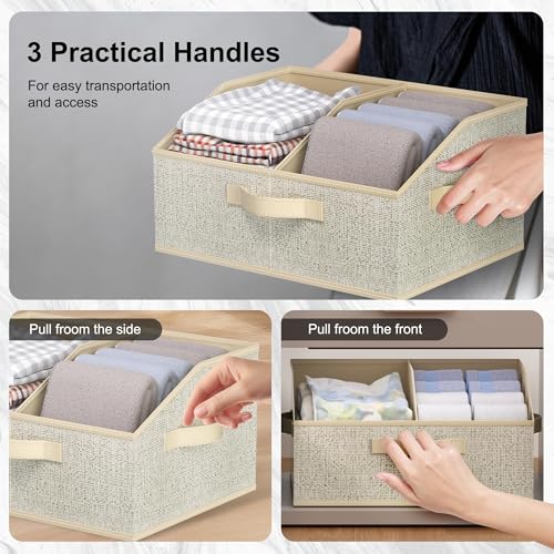Closet Storage Bins 6 Pack, Large Closet Organizer Baskets with Divider & Handles,Trapezoid Fabric Shelf Organizers, Collapsible Storage Cubes for Clothes, Towels, Toys - Beige - color: Beige
