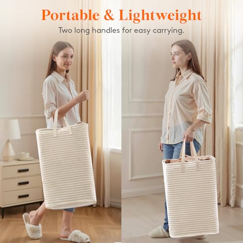 Lifewit 75L Large Collapsible Laundry Hamper, Tall Foldable Dirty Clothes Baskets Waterproof, Freestanding Design with Easy Carry Handles in Dorm Bedroom Bathroom College, Beige - color: Beige, size: 75L