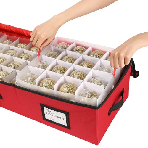 Sattiyrch Christmas Ornament Storage Box,Box Contributes Slots for 96 Holiday Ornaments 3-Inch Underbed Storage - size: 96 pcs with Trays-Underbed