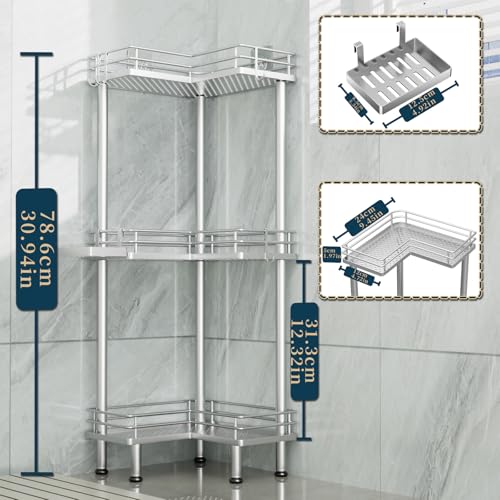 Consumest Corner Shower Caddy Standing - 3-Tier Stainless Steel Shower Organizer with Soap Holder and 4 Hooks, Large Capacity Corner Shelf Stand for Bathroom, Rest Room, Silver - color: Silver, size: 3 Tier