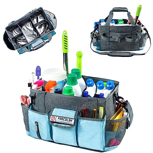 Cleaning Caddy for Cleaning Suppliers Organizer with Pockets for House Cleaning Essentials, Cleaning Organizer, Wearable Cleaing Bag Tote, Storage Caddy for Housekeeping - color: Grey-Blue, size: Medium