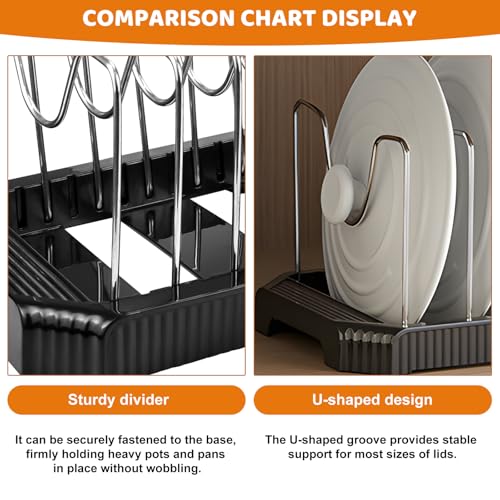Expandable Pot Rack Organizer, 14 Adjustable Compartments, Pot and Pan Organizer Rack for Cabinet with Cup Brush Dividers, 13 -22" Wide Adjustable Pan Organizer - Pantry Countertop Storage (Black) - color: Black