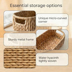 Toilet Paper Storage 2-Pack, Water Hyacinth Wicker Over the Tank Toilet Paper Holder & Narrow Bathroom Basket for Tissue Rolls, Countertops and Water Tank Covers
