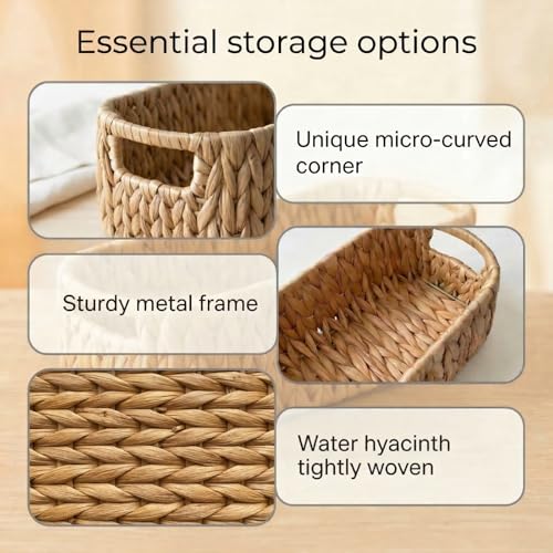Toilet Paper Storage 2-Pack, Water Hyacinth Wicker Over the Tank Toilet Paper Holder & Narrow Bathroom Basket for Tissue Rolls, Countertops and Water Tank Covers
