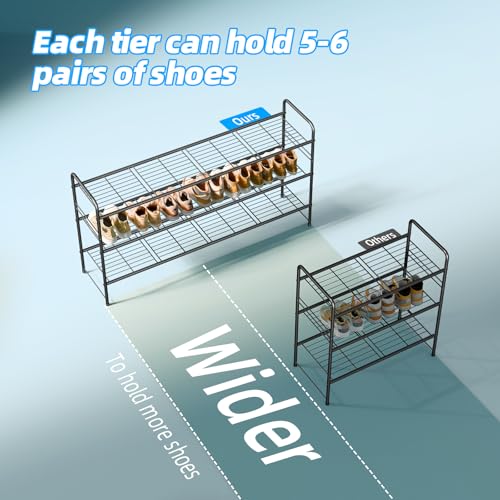 3 Tier Shoe Rack for Closet, 46.5 Inch Extra Long Shoe Storage Organizer for Shelves, Heavy Duty Metal, Easy Assembly, Black - color: Black, size: 3 Tier