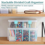BTSKY Clear Plastic Dividing Storage Box with 4 Compartments Adjustable Storage Bin with Lid Plastic Craft Storage Container Multipurpose Sewing Box Art Supply Organizer, 13.3x8.1x3.4 Inches - size: 13.3x8.1x3.4 Inches-Clear