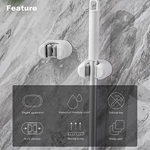BEZOX Broom Holder, 3 PCS Wall Mount Mop Organizer Gripper, Self-adhesive Cleaning Suppliers Hanger Stands Rack for Bathroom, Kitchen, Garden, Garage Organization Storage - style: Classic