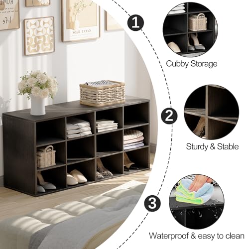 Garden 4 you Shoe Storage Bench, Cubby Shoe Rack with 12 Cubbies, 3-Tier Wood Shoe Rack Organizer, Shoe Organizer Cabinet for Entryway, Hallway, Closet and Garage, Black - color: Black, size: 12-cube 3-tier
