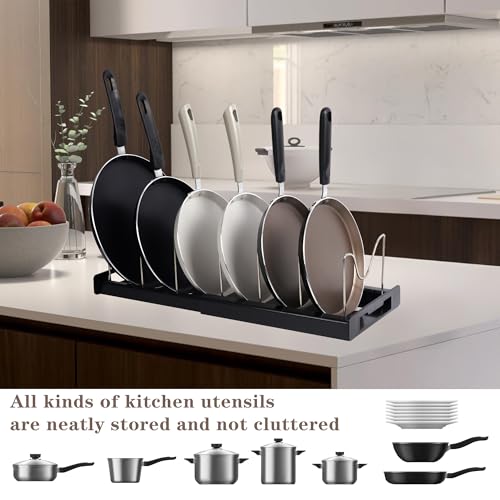 Expandable Pot and Pan Organizer Rack with 7 Stainless Steel Adjustable Shelves, for Neatly Storing Cookware, Pots, Pans, Lid (Style 1) - color: Black（Style 1）