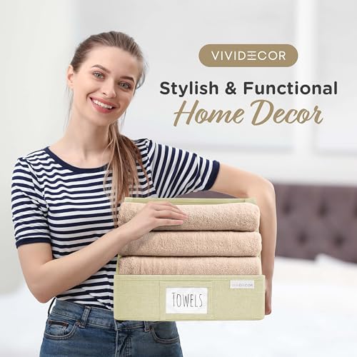 VIVIDECOR Open Front Trapezoid Closet Bins 12x12x10 – Closet Shelf Organizer for Folded Clothes, Easy Access Fabric Storage Baskets – Light Beige, 3 Pack - color: Light Beige