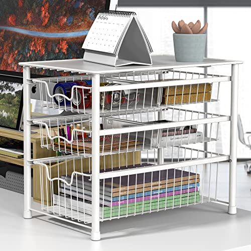 Simple Houseware Stackable 3 Tier Sliding Basket Organizer Drawer, White - color: White, size: 3-tier