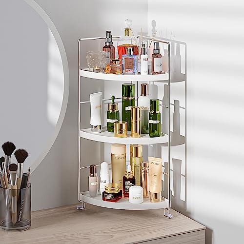 3-Tier Corner Spice Rack Kitchen Bathroom Countertop Organizer Vanity Tray Cosmetic Makeup Storage Standing Shelf, White - color: White