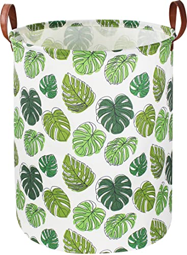 NTAOHAMPER Round Green Laundry Hamper, Jungle Themed Nursery Decor, Tropical Pattern Basket, Monstera Room Decor,Waterproof Storage Bin, Gift Basket(Leaf) - color: Leaf