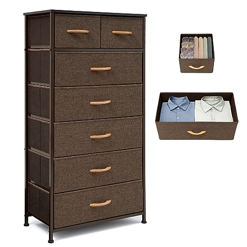 Tall Dressers for Bedroom, 7 Drawers Dresser Fabric Storage Closets Storage Units Organizer Tower Steel Frame Wooden Top for Bedroom, Hallway,Nursery, Entryway(Dark Brown) - color: Dark Brown