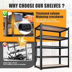 AOARGG 78"H-45.6"W Garage Shelving Heavy Duty Storage Shelves, Metal Adjustable Shelving Unit, Utility Garage Organizer Shelf for Basement, Pantry, Kitchen, Warehouse, 45.6"W x 19.7"D x 78"H - size: 5-Wood-19.7"Dx45.6"Wx78"H