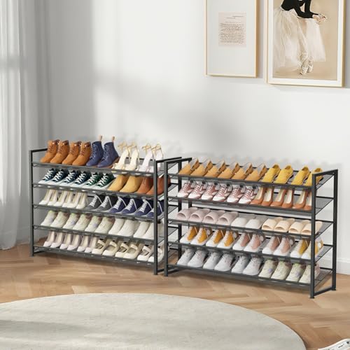 Large Shoe Rack 10 Tier Shoe Organizer, Heavy Duty Metal 5-Tier Stackable Shoe Storage Vertical Shoe Rack for Closet Front Door Entrance, Up to 62 Pairs, 44.8" W x 11.4" D x 71.2" H, Black - color: Black, size: 10 Tier