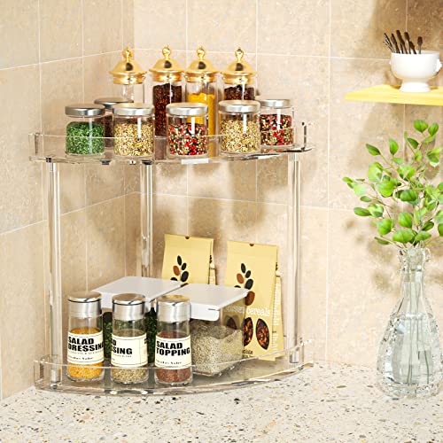 NPPLUS 2 Tier Acrylic Bathroom Counter Organizer, Clear Bathroom Countertop Corner Organizer, 2-Tier Corner Storage Shelf Vanity Trays, Home Storage Holder for Makeup Cosmetics Perfume Organizer - style: Fan-shaped