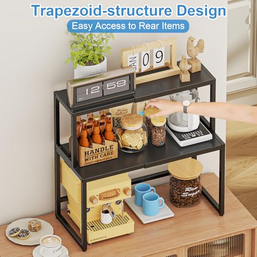 2 Pack Expandable Cabinet Countertop Shelves (Small + Large), Heavy Duty Metal Shelves Organizers For Kitchen Cabinet Countertop Storage, Adjustable Storage Shelf Organizer For Kitchen Cabinet Pantry - color: Black, size: 1 Tier（2 pack/large+small）