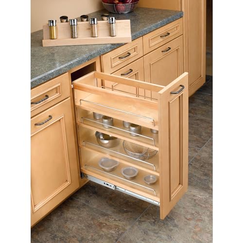 Rev-A-Shelf 8" Pullout Kitchen Cabinet Storage Organizer Slide Out Pantry Spice Rack with Adjustable Shelves for 8.5" W Cabinet Opening, 448-BC-8C - size: 8"W"