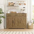 HOSTACK Modern Farmhouse Buffet Sideboard Cabinet, Barn Doors Storage Cabinet with Drawers and Shelves, Wood Coffee Bar Station for Dining Room, Kitchen, Living Room, Rustic Brown - color: Rustic Brown