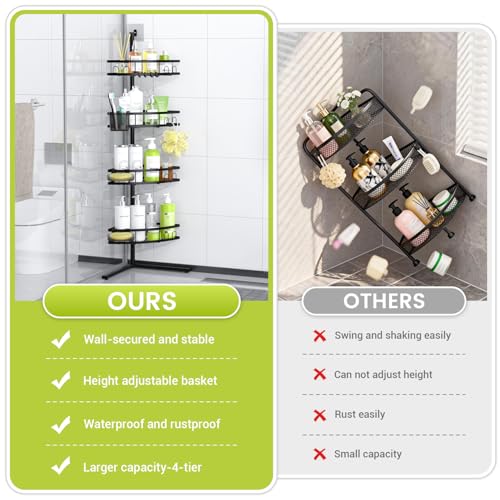 Aitatty Corner Shower Caddy Standing: 4-tier Rustproof Shower Organizer Shelf - Floor Shower Corner Shelf Rack Stand for Bathroom Black - color: Black