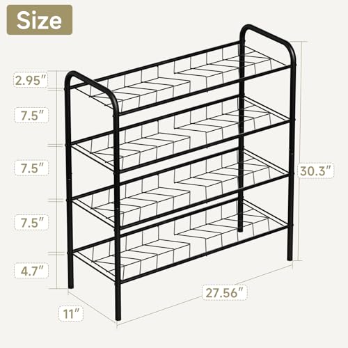 Shoe Rack,Long Shoe Organizer for Closet,Wide Shoe Storage for Entryway, 4 Tier Sturdy Metal Free Standing Shoe Shelf - size: 4-tier-short