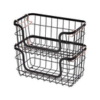Amazon Basics Stackable Metal Wire Rectangular Storage Baskets for Kitchen, Bathroom or Pantry Organizing, 2 Count, Black