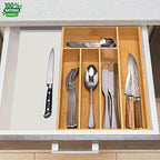 guiogc Kitchen Bamboo Silverware Drawer Organizer，Silverware Organizer and Cutlery Tray with Grooved Drawer Dividers for Silverware, Knives in Kitchen, Bedroom (5 Slot-Natural) - size: 5 Slot