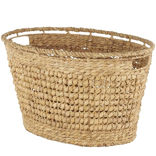 Deco 79 Seagrass Handmade Decorative and Functional Storage Basket Woven Oval Basket Organizer with Elevated Rim and Slot Handles, Basket for Storage 30" x 21" x 17", Brown - size: 30" x 21" x 17"