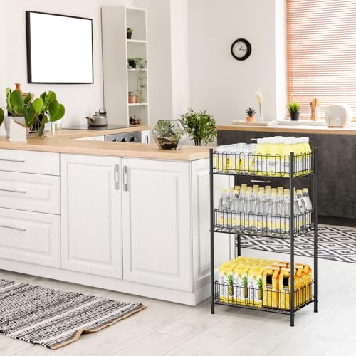 OYEAL Water Bottle Holder Rack 3 Tier Soda Drink Organizer Vertical Metal Food Storage Shelf for Kitchen Countertop Pantry, Can Storage Organizer for Pantry - size: 3-Tier